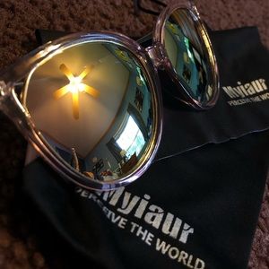 These are pink sunglasses that are tinted blue!